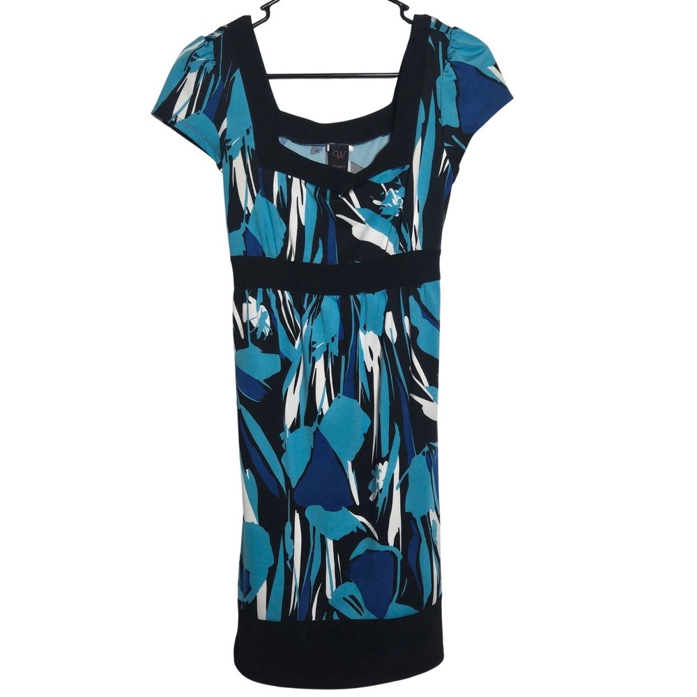 Wrapper Abstract Floral Babydoll Mini Dress Large Y2K Indie Stretch Retro Summer
